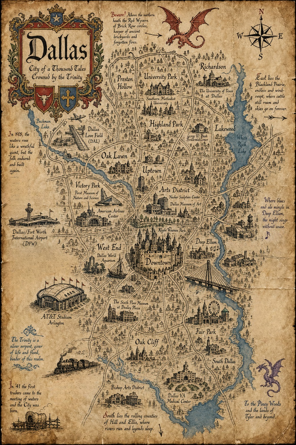 Fantasy map of Dallas, TX