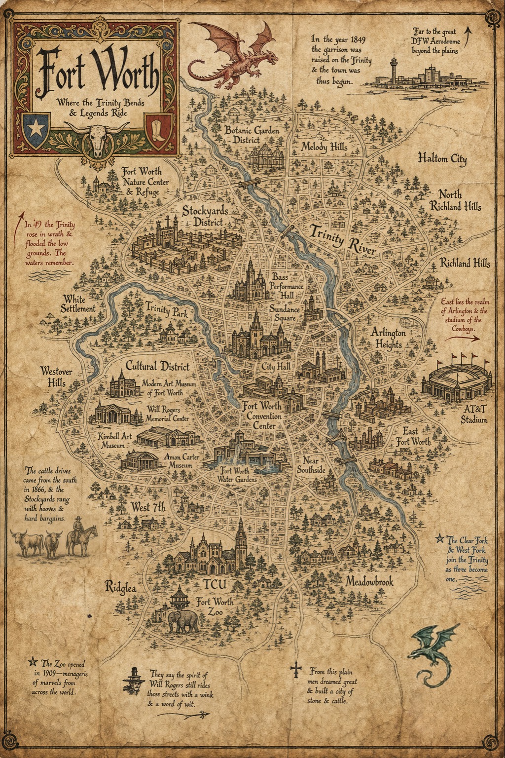 Fantasy map of Fort Worth, TX