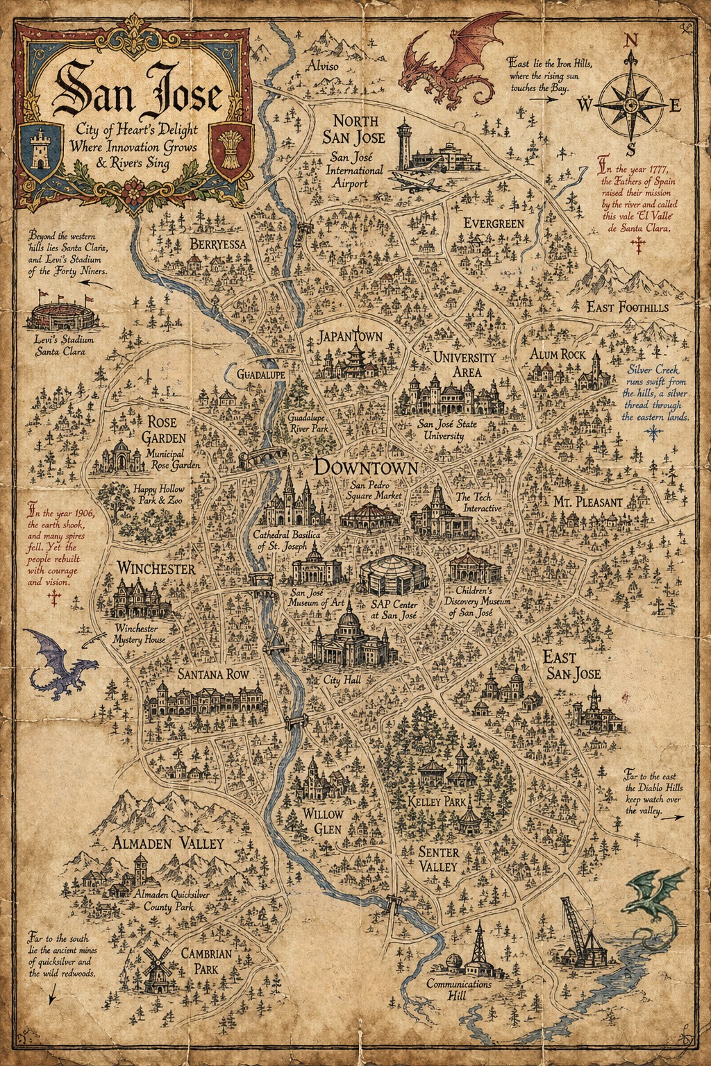 Fantasy map of San Jose, CA
