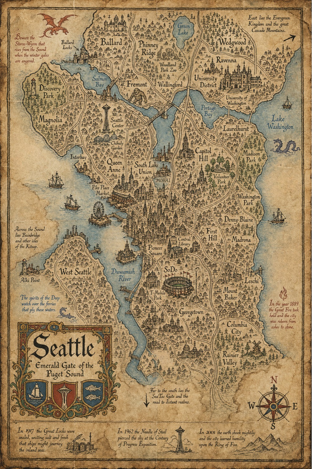 Fantasy map of Seattle, WA