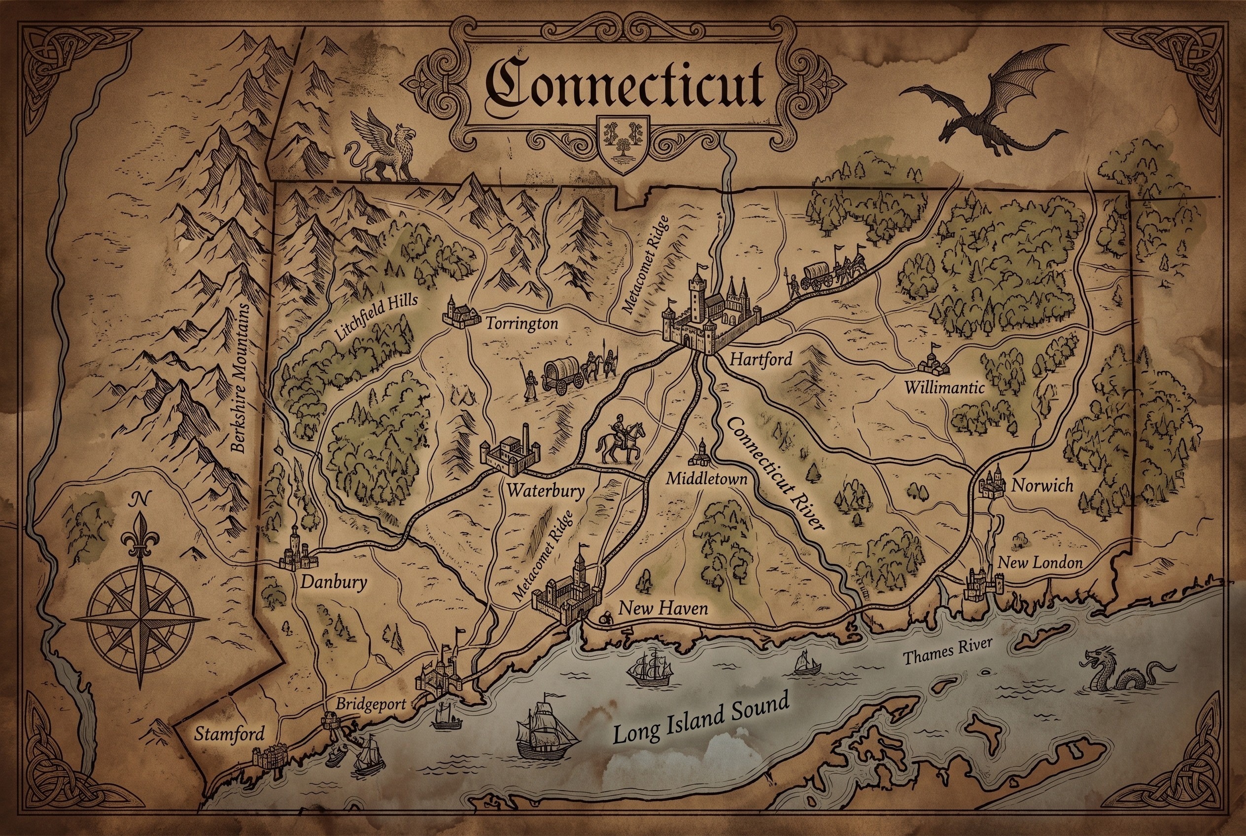 Fantasy map of Connecticut