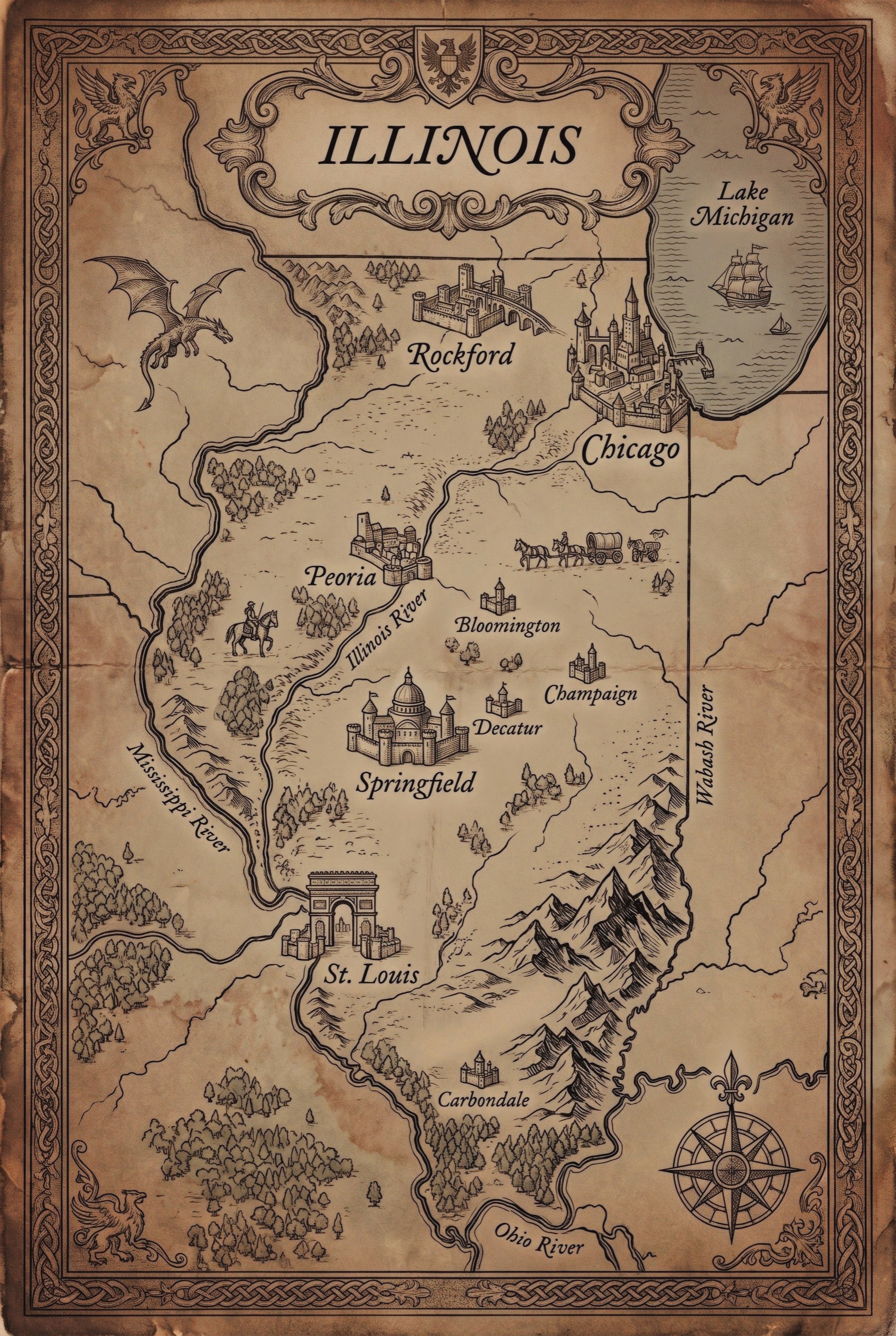 Fantasy map of Illinois