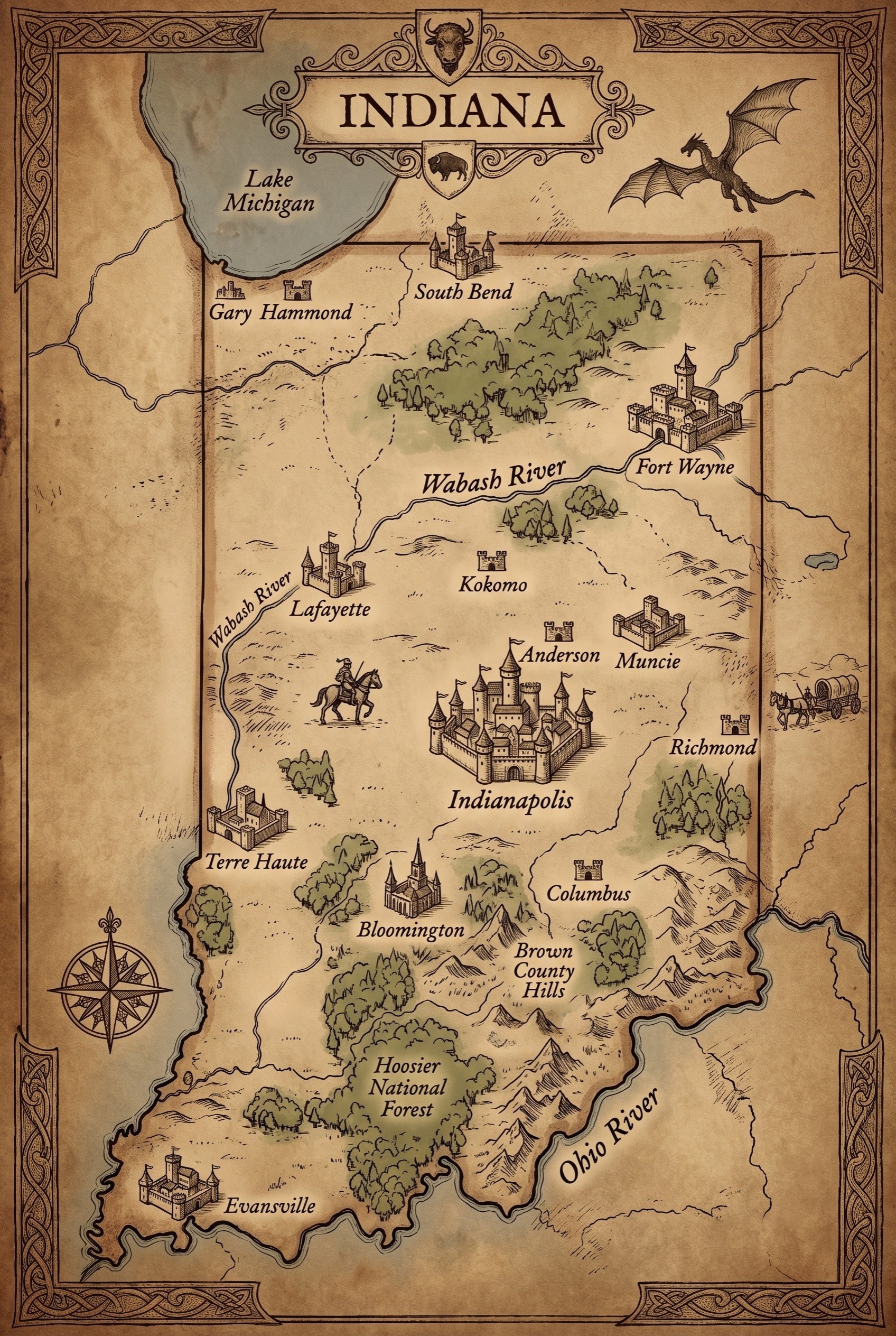 Fantasy map of Indiana
