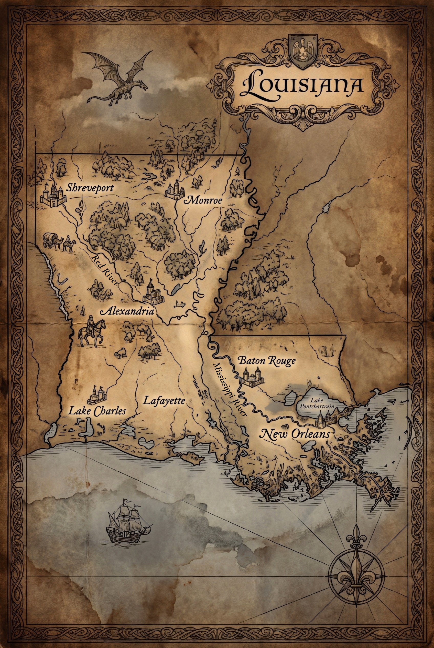 Fantasy map of Louisiana