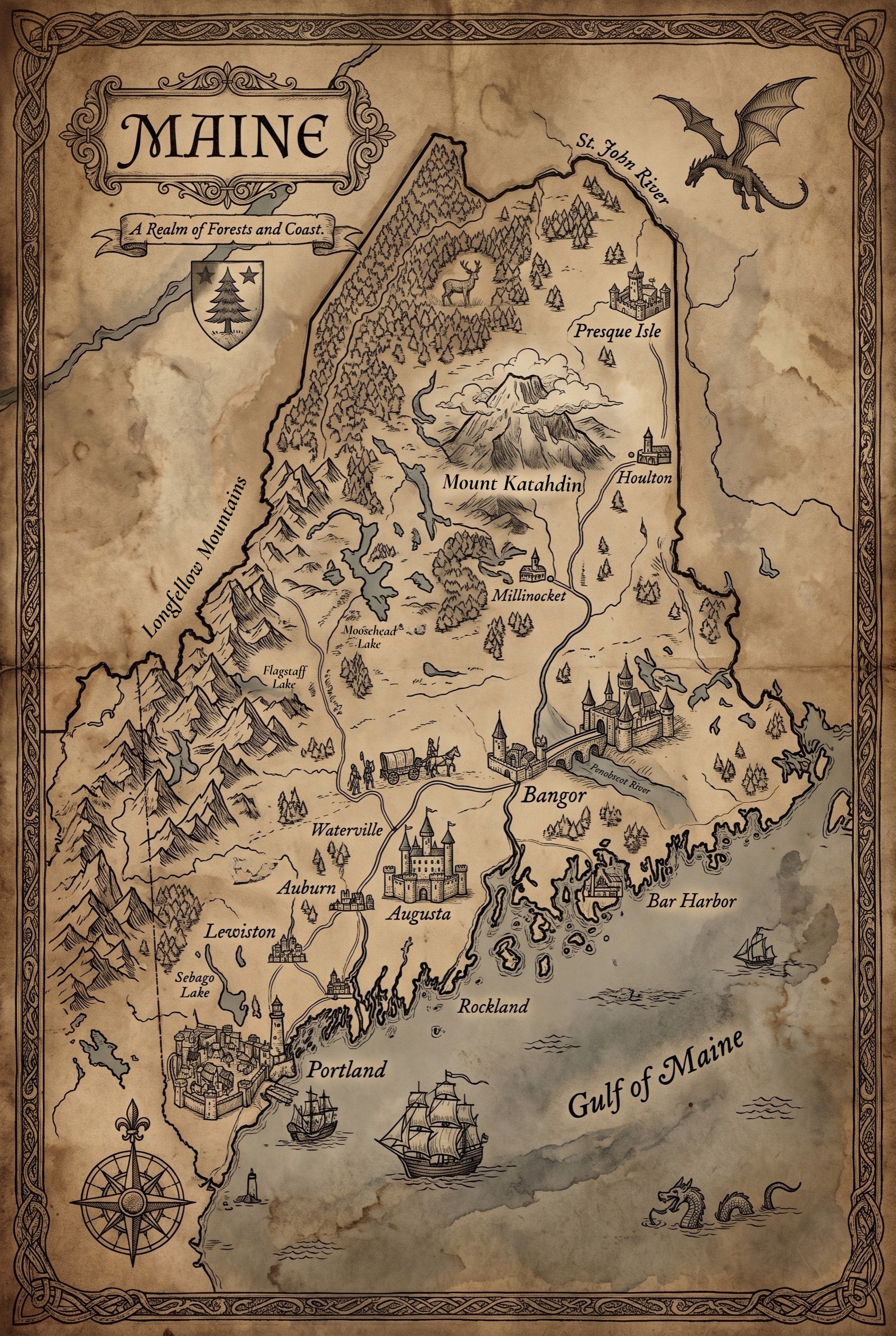 Fantasy map of Maine