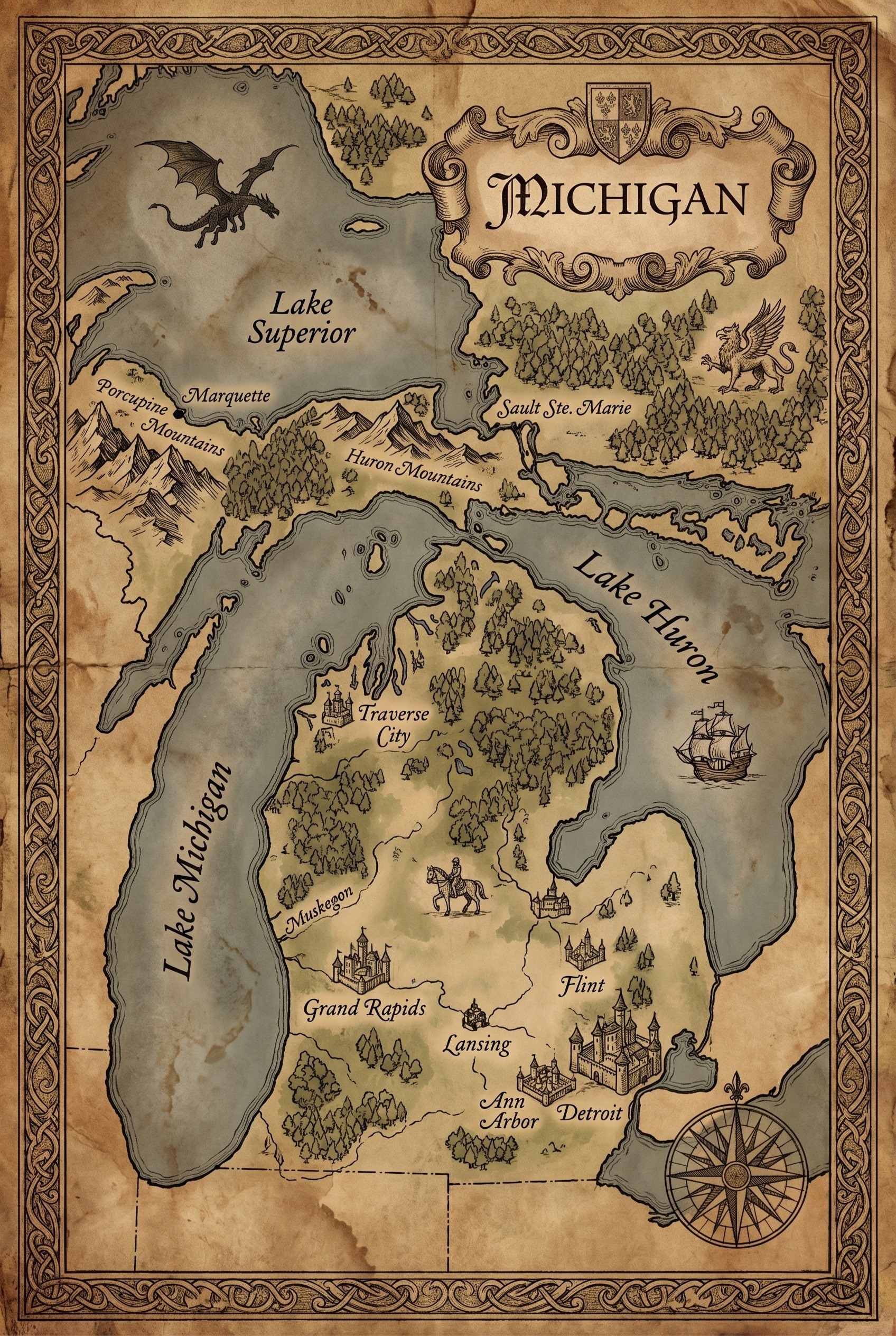 Fantasy map of Michigan