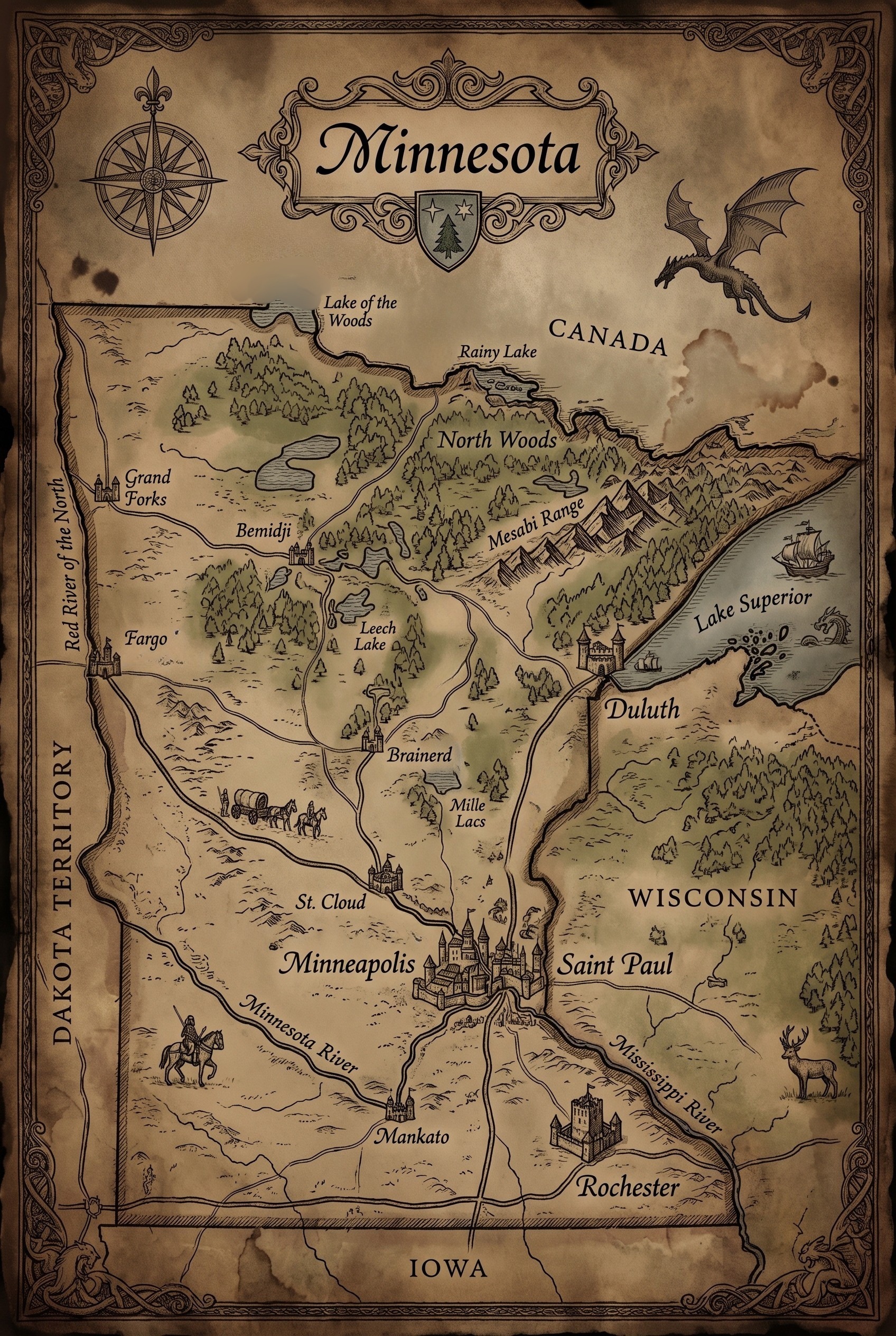 Fantasy map of Minnesota