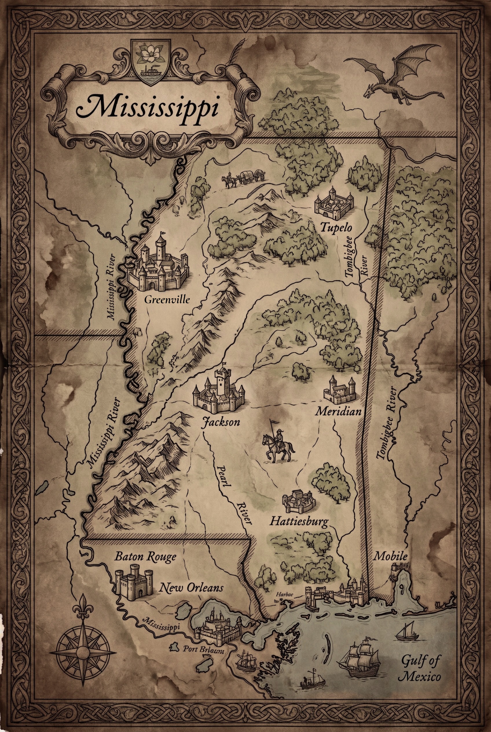 Fantasy map of Mississippi