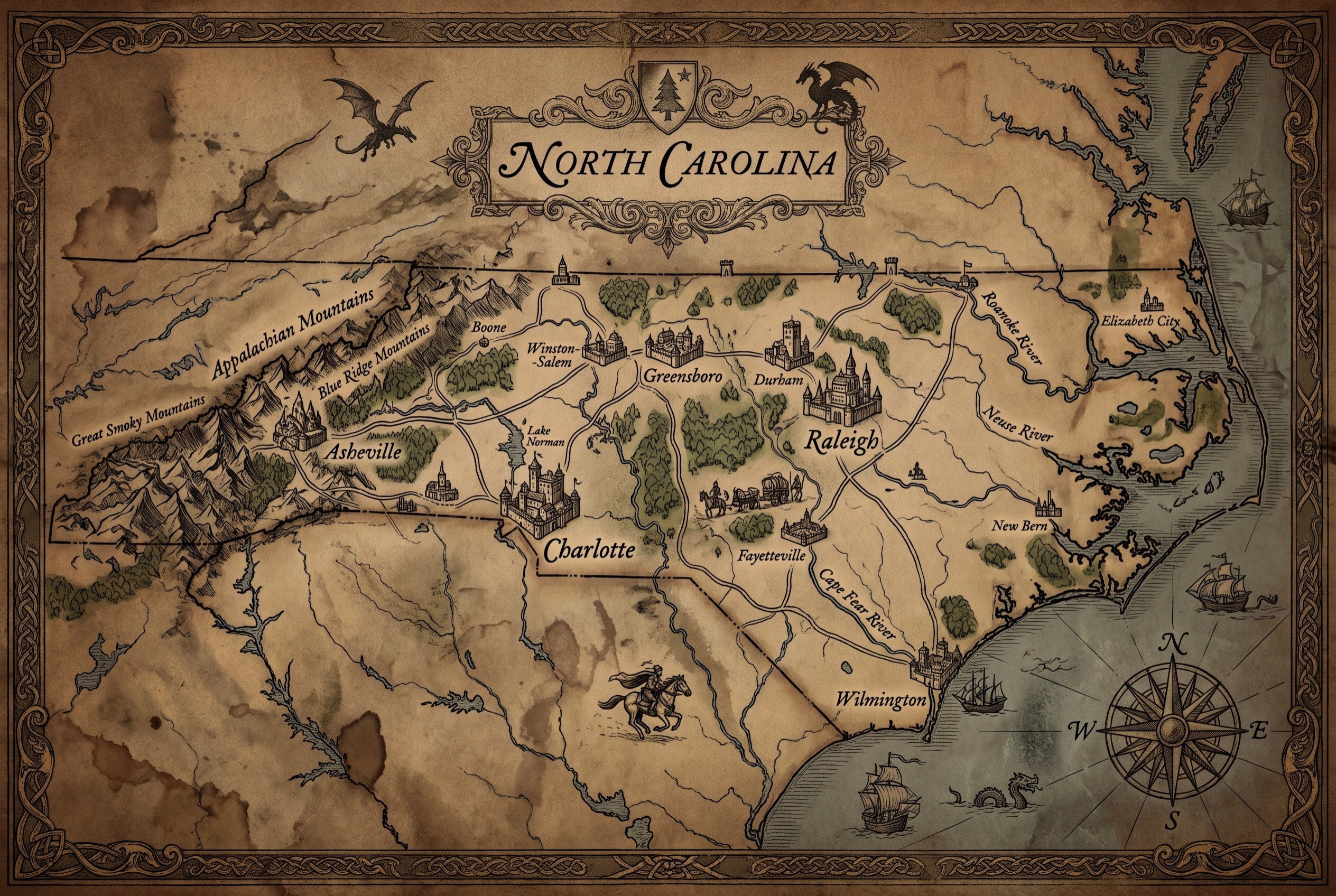 Fantasy map of North Carolina