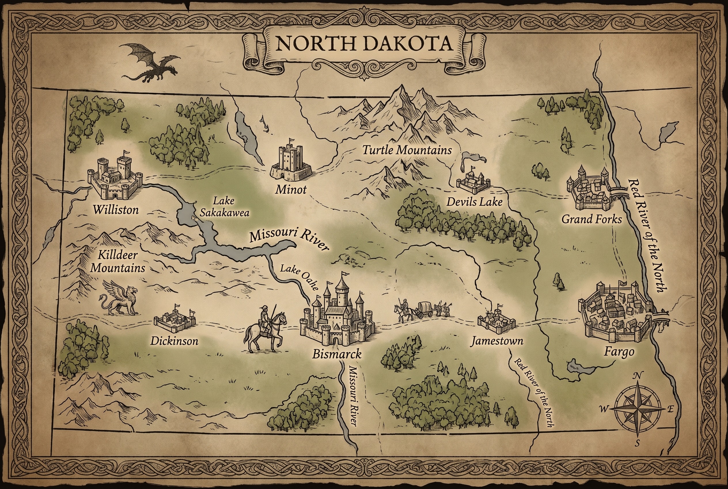 Fantasy map of North Dakota