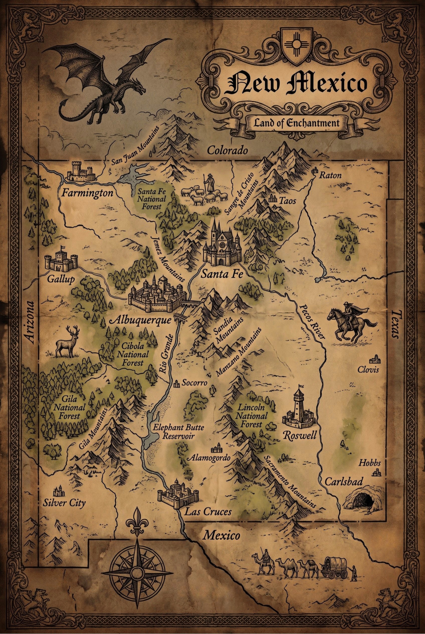 Fantasy map of New Mexico
