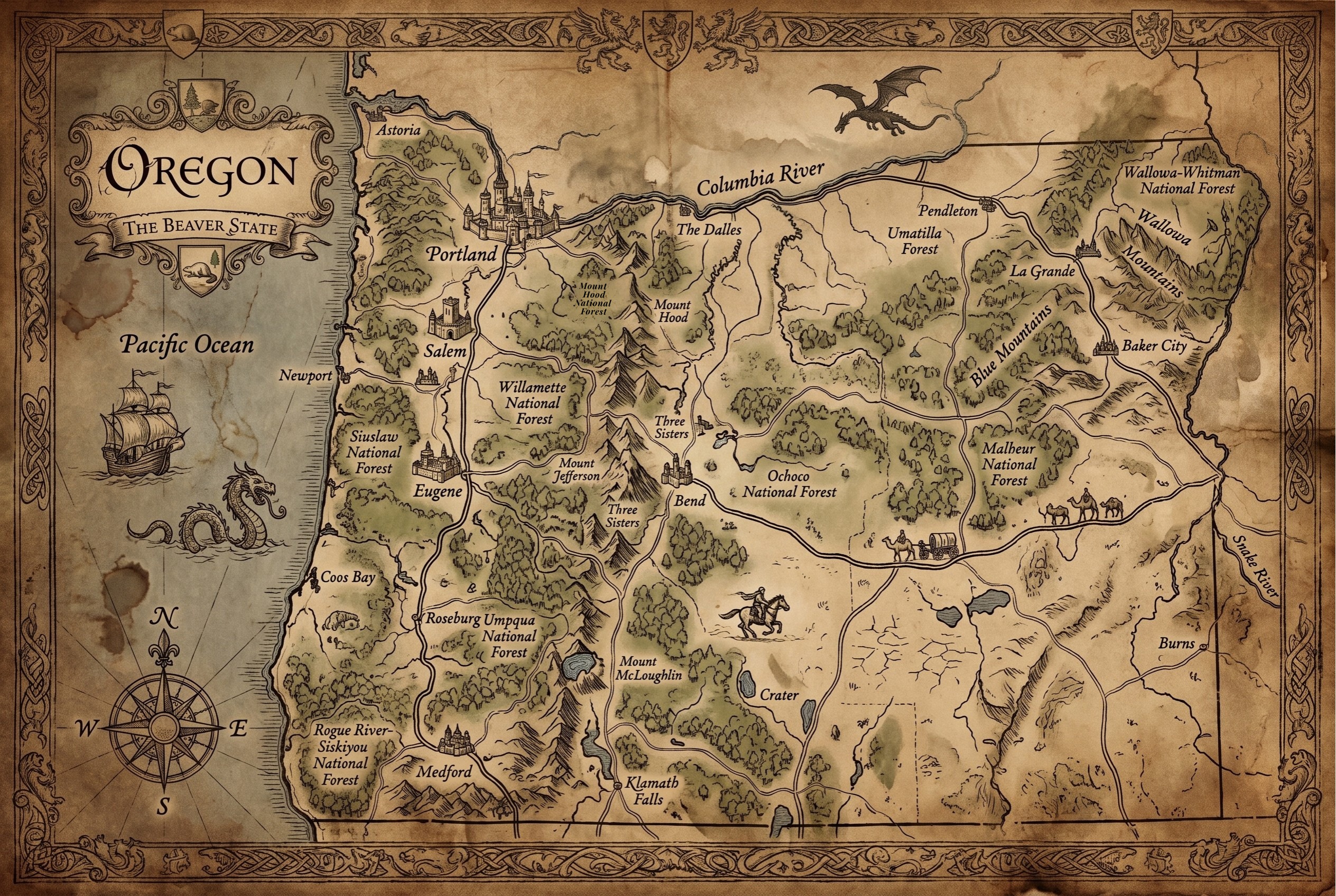 Fantasy map of Oregon