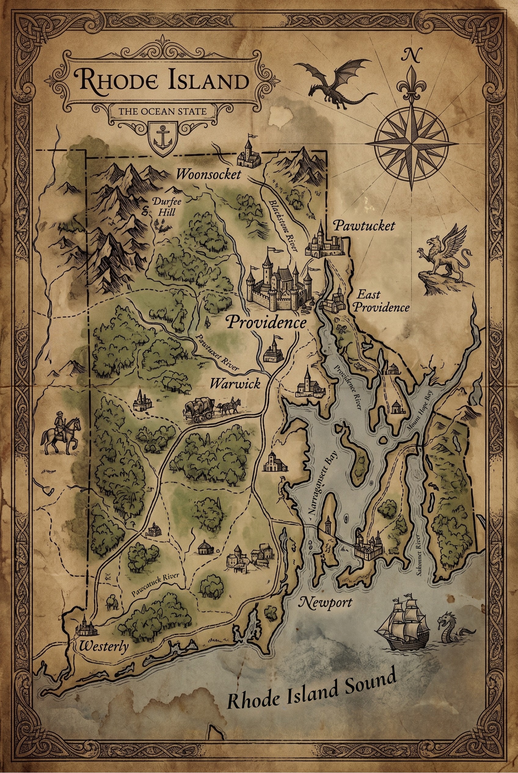 Fantasy map of Rhode Island