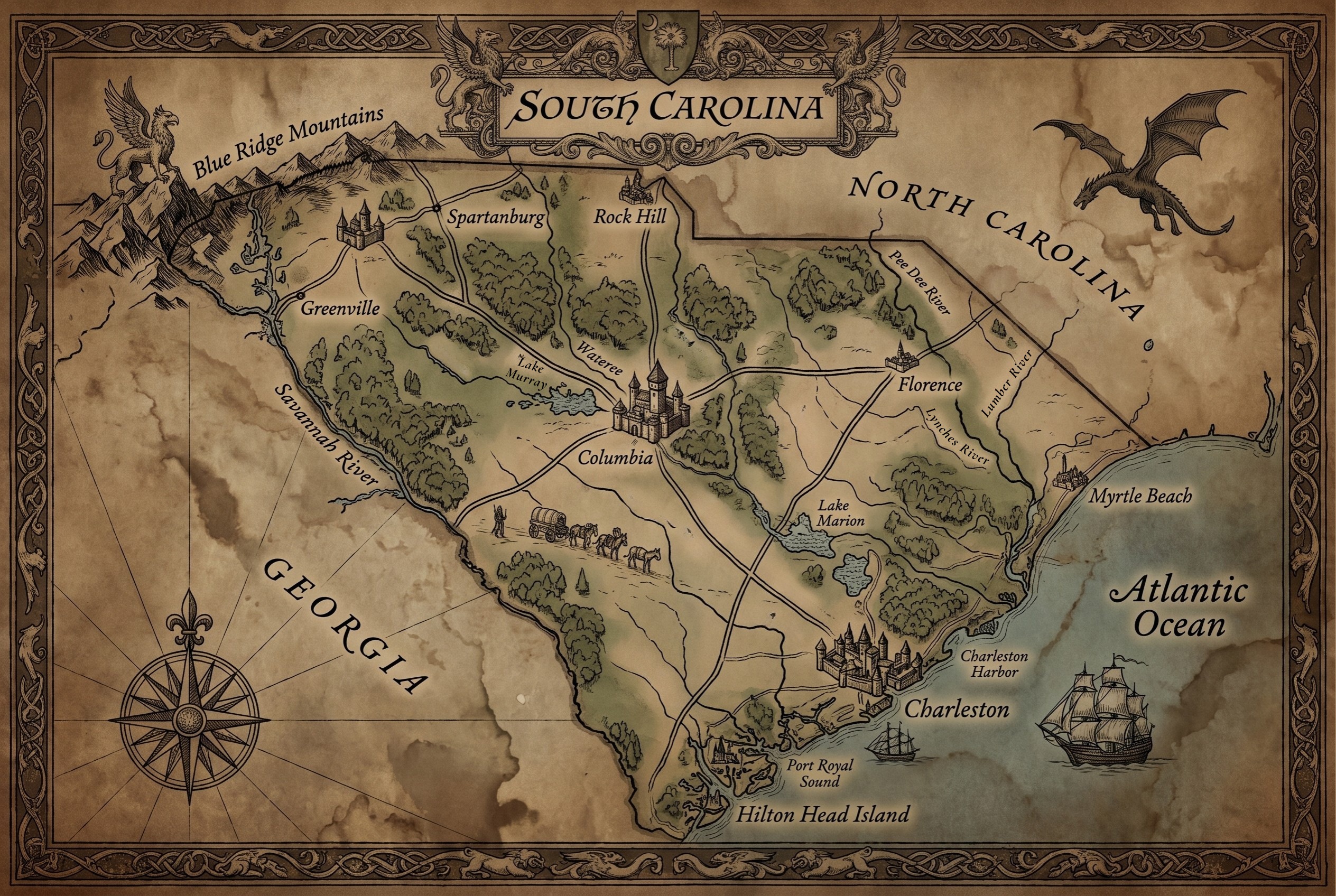 Fantasy map of South Carolina