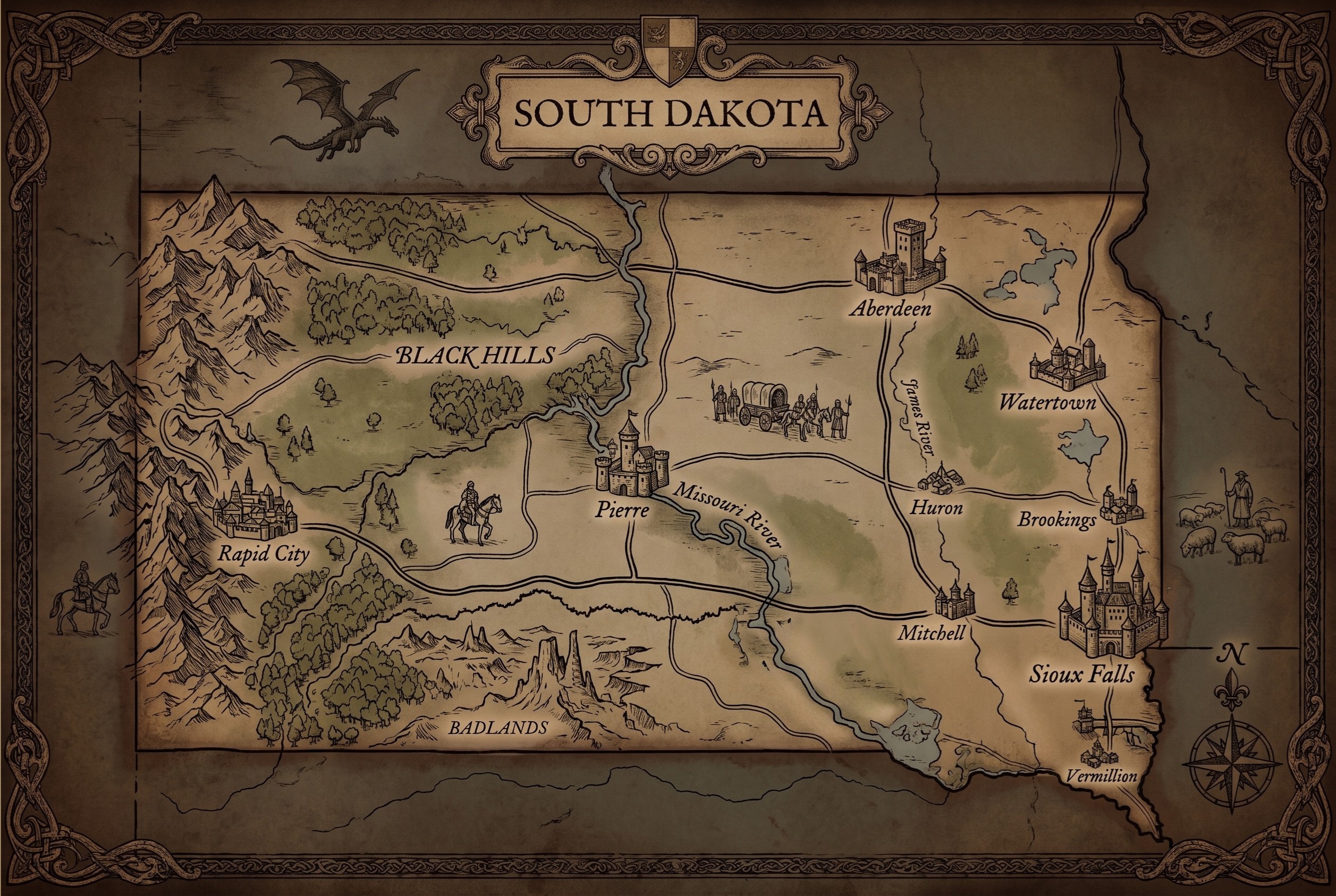Fantasy map of South Dakota