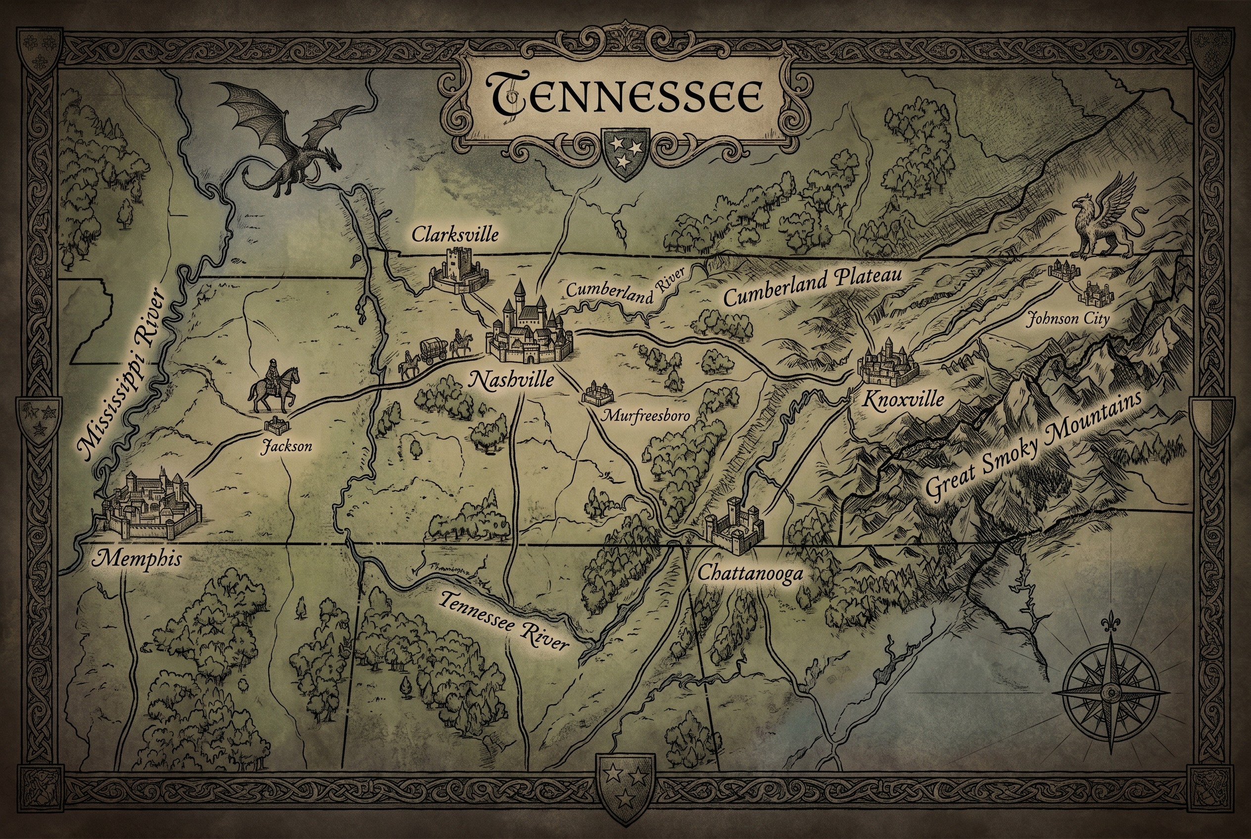 Fantasy map of Tennessee