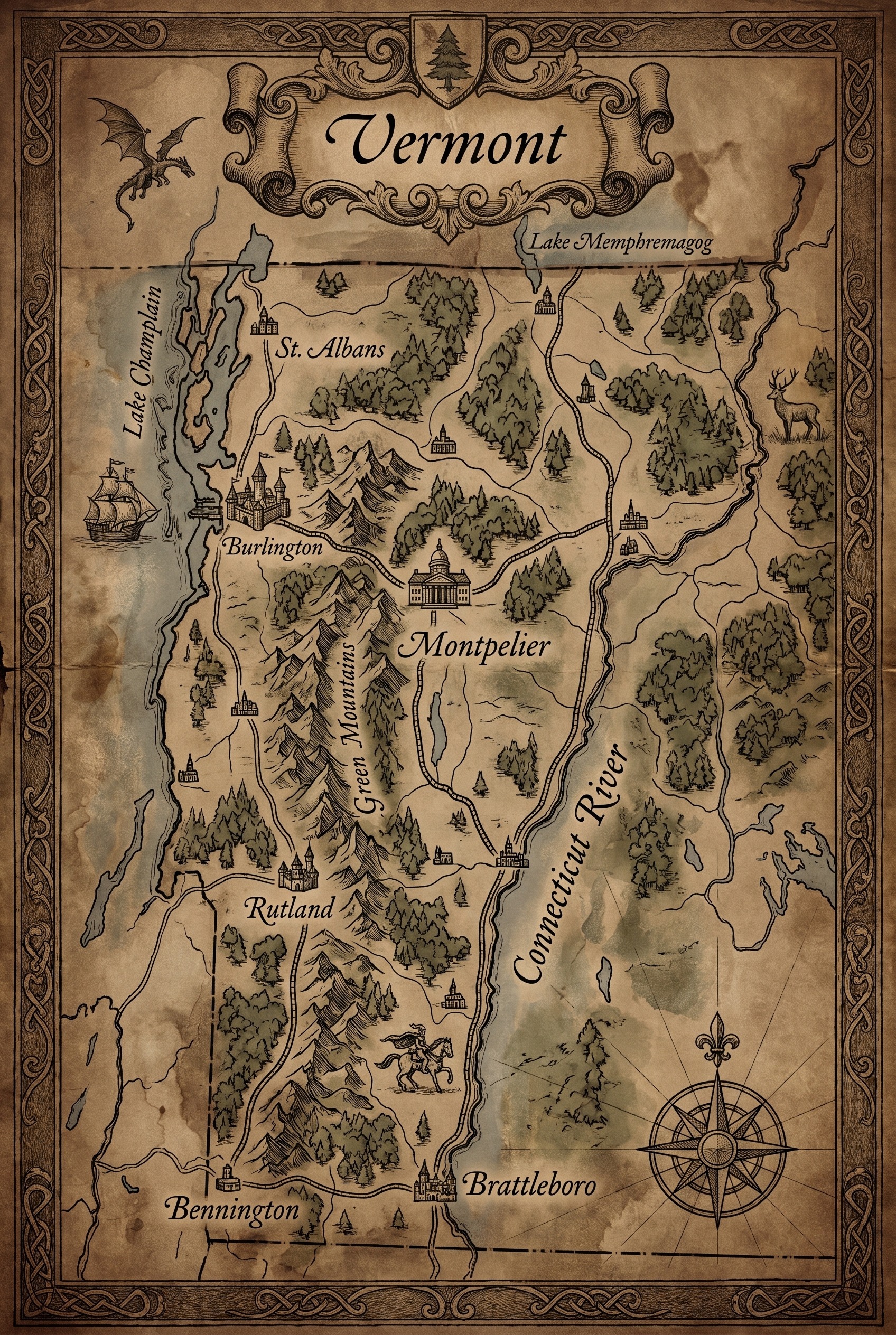 Fantasy map of Vermont