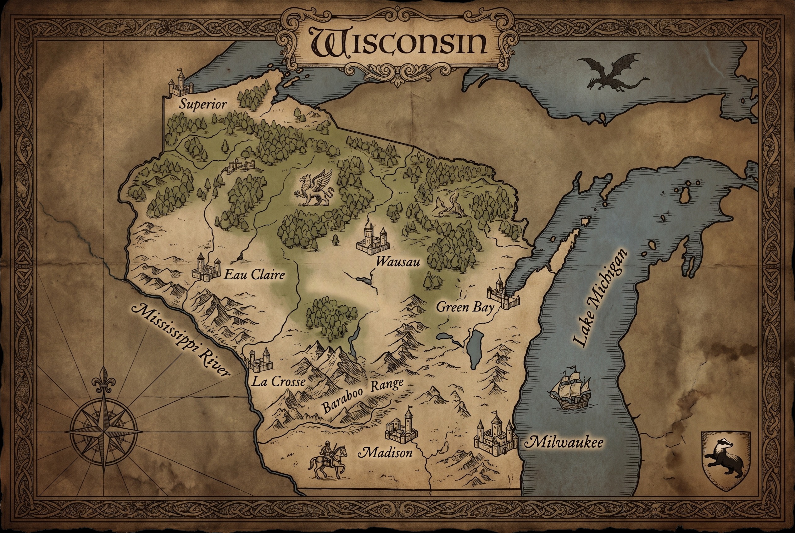 Fantasy map of Wisconsin